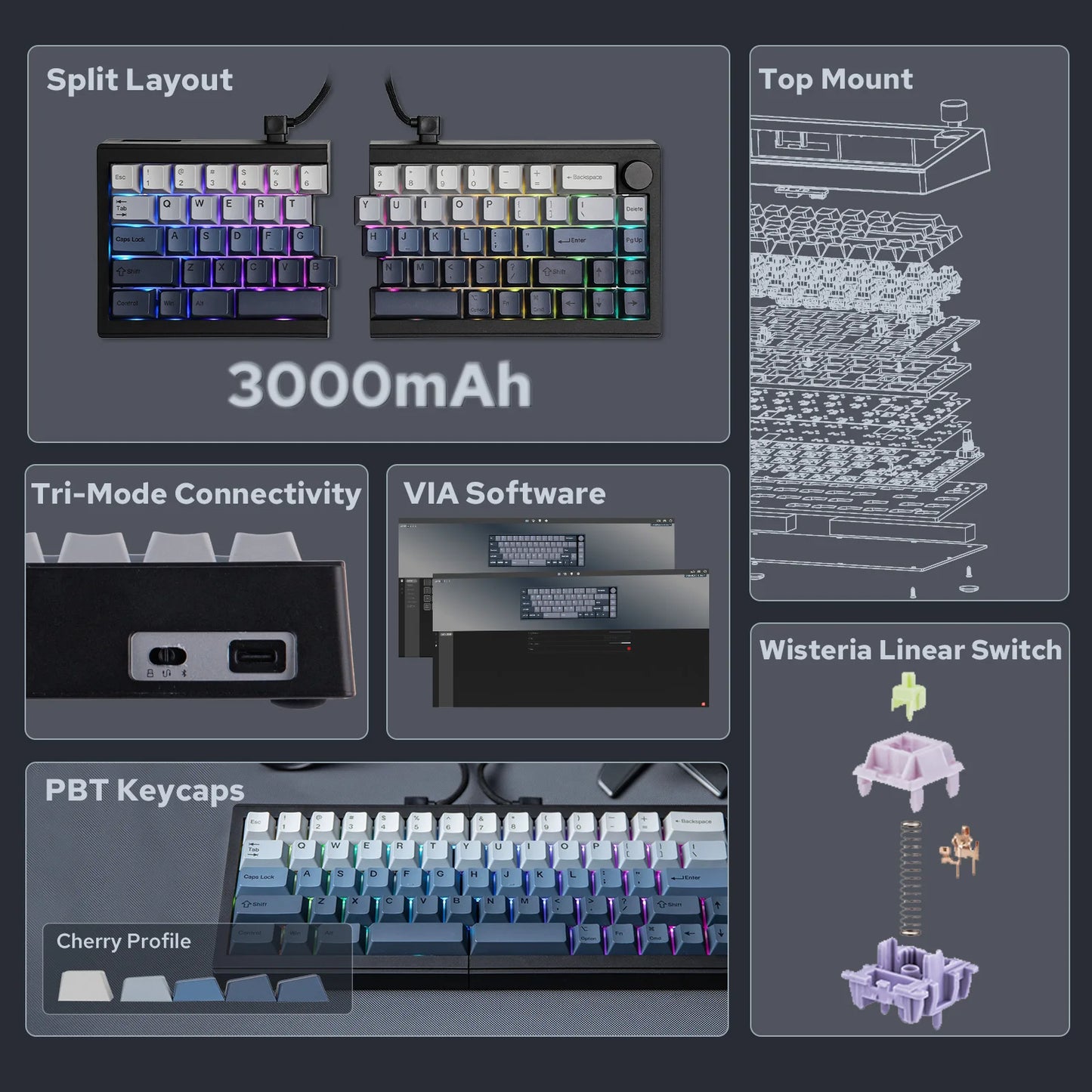 Split Ergonomic Mechanical Keyboard Wireless