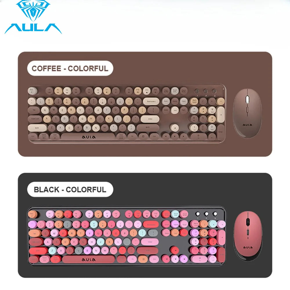 Wireless Retro Keyboard Mouse Set